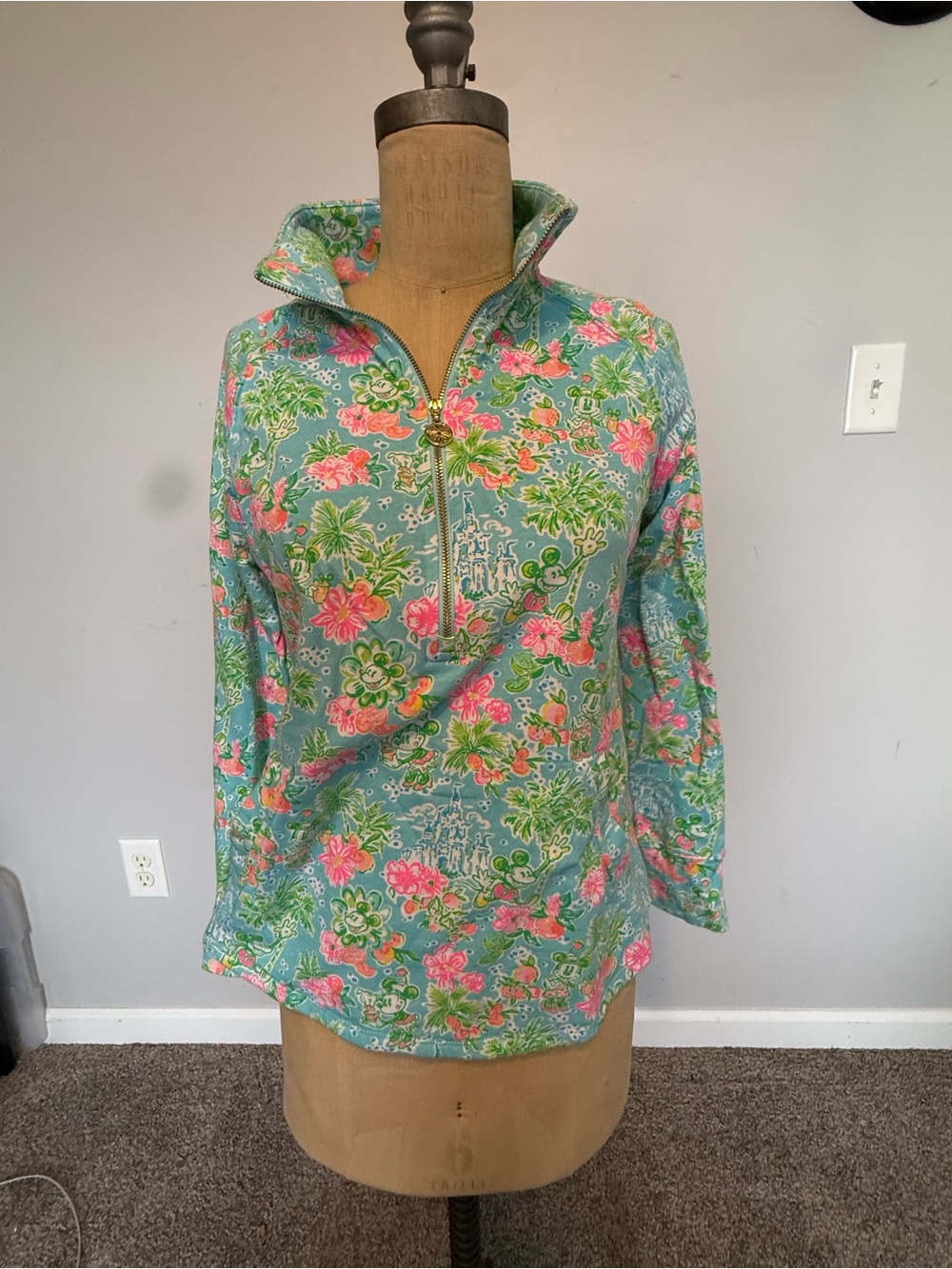 Lilly Pulitzer Disney Parks Collab Half-Zip Pullover in Aqua, Pink & Green